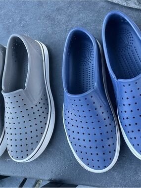 Native Men’s Perforated Slip-On Loafers - Gray and Blue M8 W10